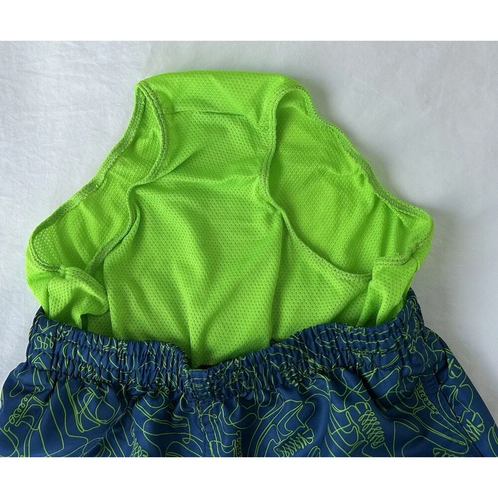 New Without Tags Nike Boys Swim Trunks Size M Blue/Neon Green Graphic Lined